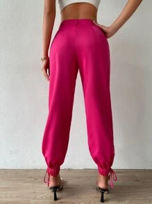 SHEIN Privé 高腰下擺打結錐形褲 - 玫紅色 - 查看 2