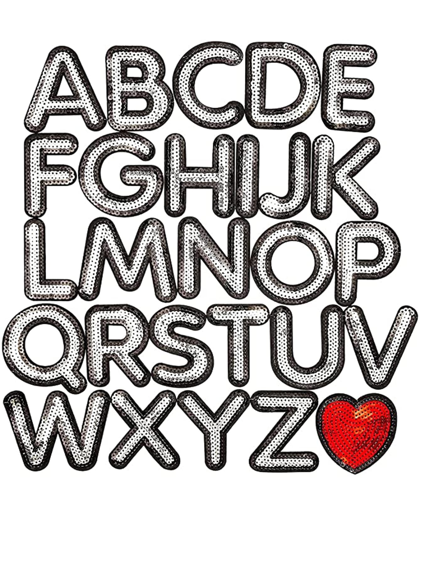 26 件装珍珠字母布贴，装饰缝制布贴 - 銀色 - 查看 1