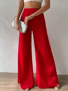Chiquease High Waist Wide Leg Trousers - Red - View 1
