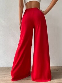 Chiquease High Waist Wide Leg Trousers - Red - View 2