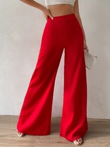 Chiquease High Waist Wide Leg Trousers - Red - View 3