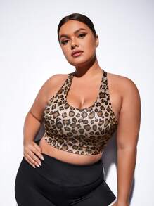 Sujetador deportivo con estampado de leopardo con abertura trasera - Multicolor - Ver 1