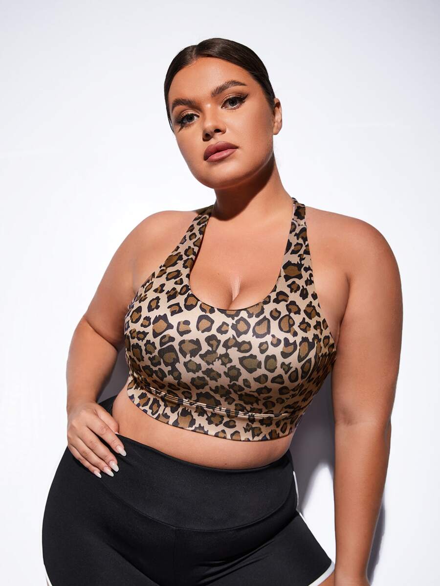 Sujetador deportivo con estampado de leopardo con abertura trasera - Multicolor - Ver 1