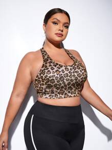 Sujetador deportivo con estampado de leopardo con abertura trasera - Multicolor - Ver 3