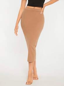SHEIN BASICS Solid High Waist Pencil Skirt - Apricot - View 4