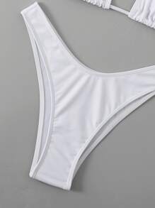 SHEIN Swim 3packs Solid Halter Triangle Bikini Set With Long Sleeve Top, For Summer Beach Vacation - White - View 4