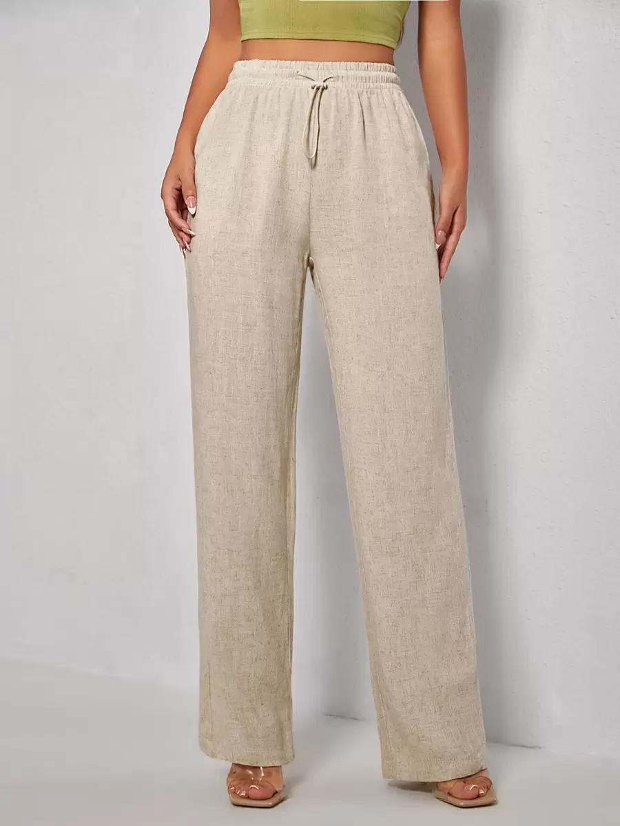 SHEIN PETITE Drawstring Waist Straight Leg Pants