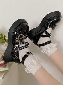 Our Heart & Zipper Detail Flatform Mary Jane Shoes is such a