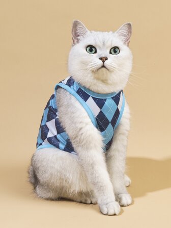 1pc Plaid Print Pet Tank
