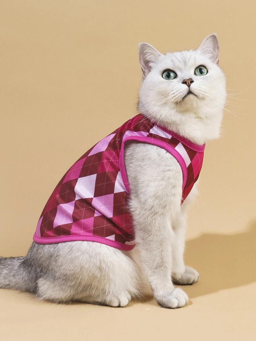1pc Plaid Print Pet Tank - Multicolor - View 1