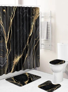 1 pieza Alfombra de baño con estampado de mármol o 1 pieza cortina de ducha - Multicolor - Ver 1