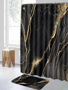 1 pieza Alfombra de baño con estampado de mármol o 1 pieza cortina de ducha - Multicolor - Ver 2