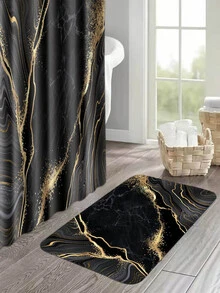 1 pieza Alfombra de baño con estampado de mármol o 1 pieza cortina de ducha - Multicolor - Ver 3