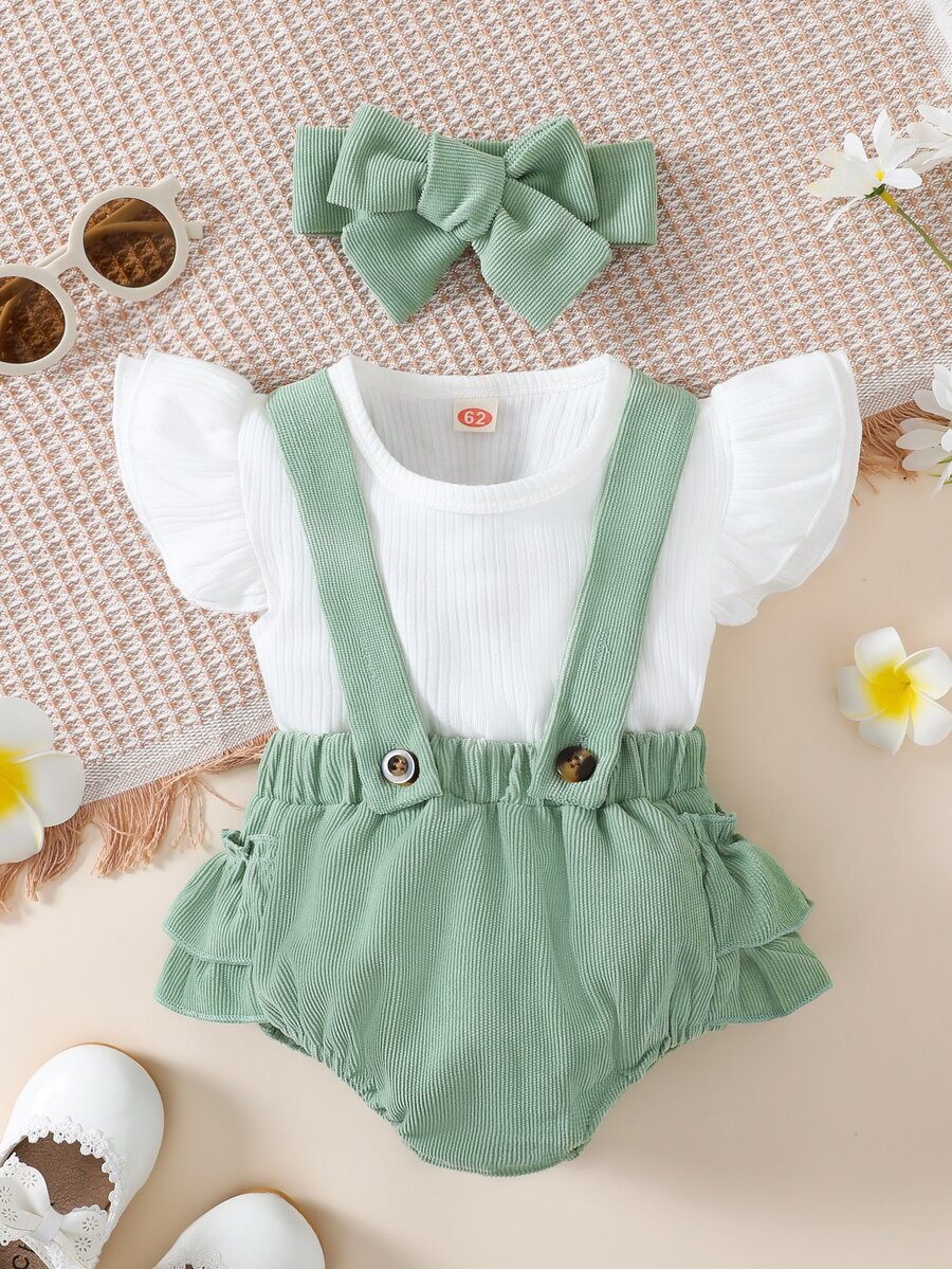 嬰兒荷葉邊T恤和多層邊短褲附髮帶 - 彩色 - 查看 1