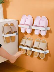 1pc Wall Mounted Plastic Slipper Storage Rack - White - View 1