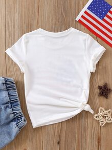 SHEIN Toddler Girls American Flag & Heart Print Tee - White - View 2