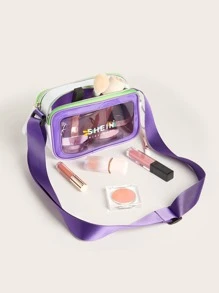 SHEIN Colorblock PVC Crossbody Bag - Purple - View 1