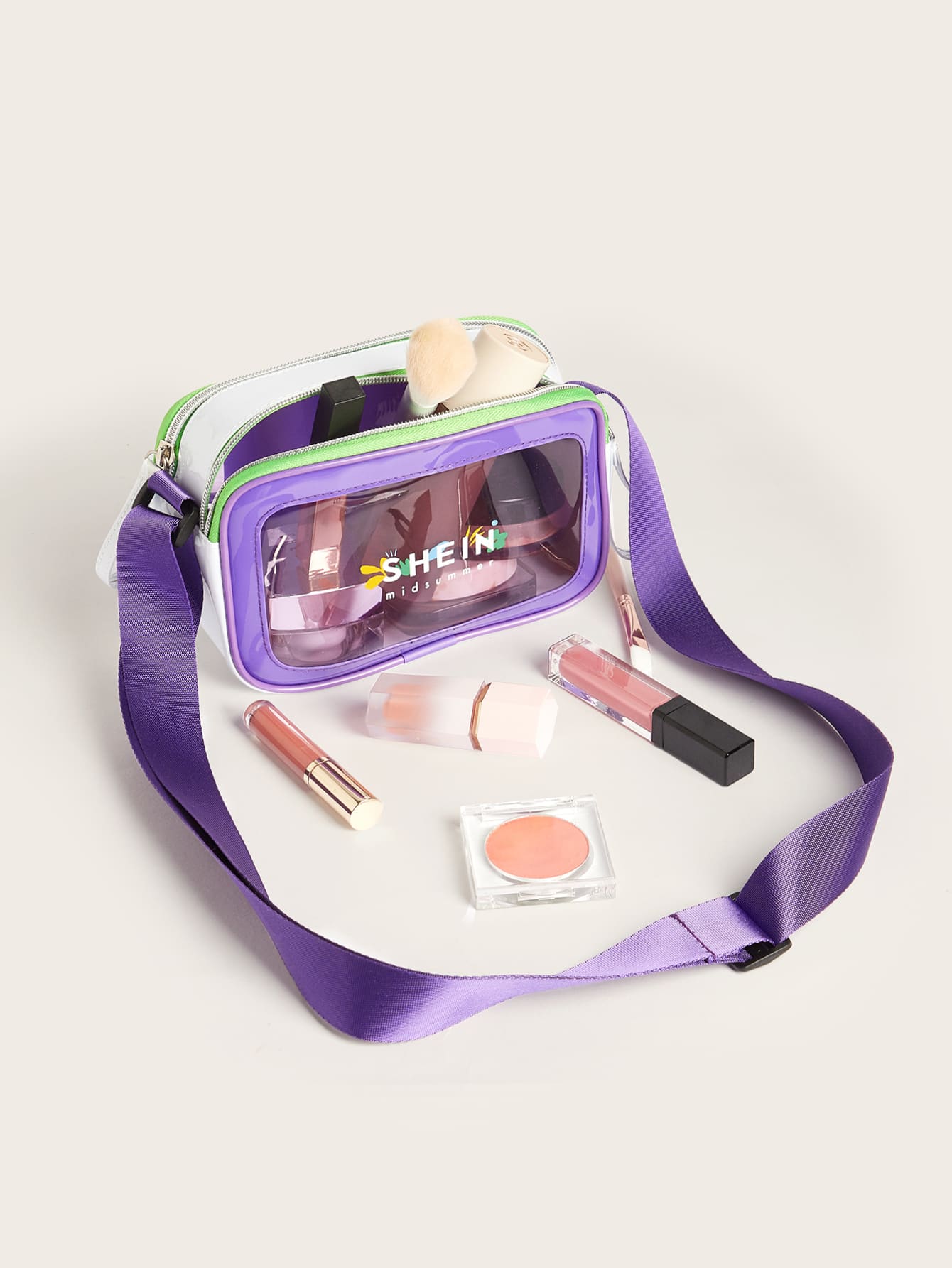SHEIN Colorblock PVC Crossbody Bag - Purple - View 1