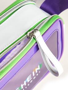 SHEIN Colorblock PVC Crossbody Bag - Purple - View 3