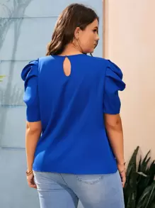 SHEIN LUNE Plus Pearls Beaded Puff Sleeve Blouse - Royal Blue - View 2