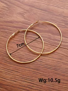 1入組極簡圓耳環,不銹鋼首飾類 - 金黃色 - 查看 3