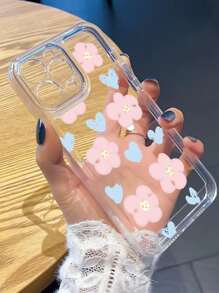 Heart & Flower Print Clear Phone Case - Multicolor - View 1