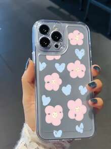 Heart & Flower Print Clear Phone Case - Multicolor - View 2