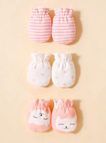 3雙嬰兒卡通圖案手套 - 彩色 - 查看 1