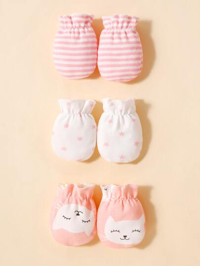 3pairs Baby Cartoon Graphic Gloves