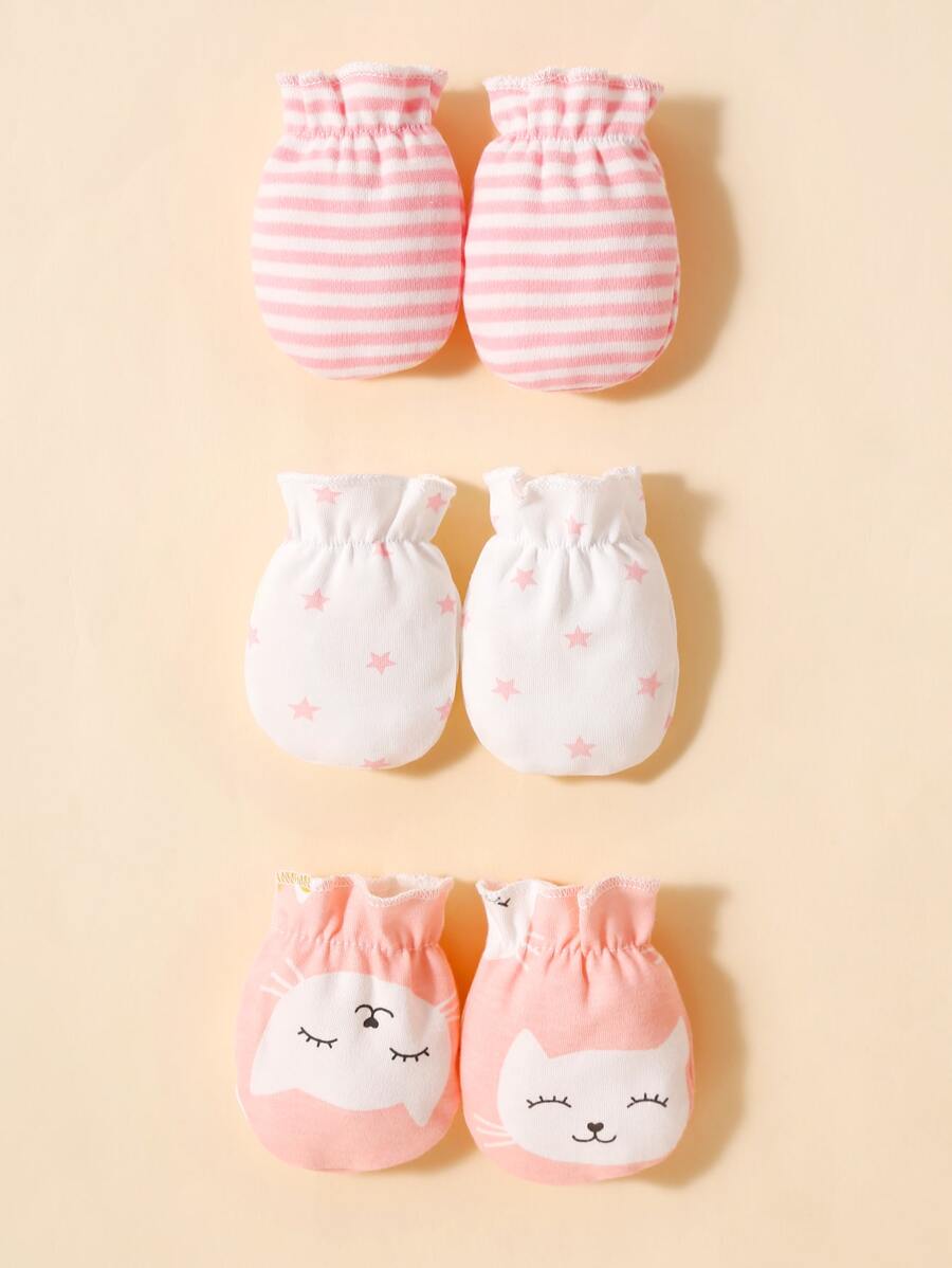 3雙嬰兒卡通圖案手套 - 彩色 - 查看 1