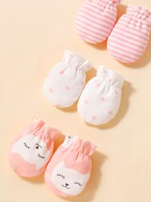 3雙嬰兒卡通圖案手套 - 彩色 - 查看 4