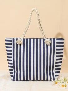 Lightweight, Portable Casual, Fashion Striped Print Letter Patch Decor Shoulder Tote Bag For Girls, Women, College Students, Rookies & White-collar Workers For Fall, Winter Essential, For Work, Office, Commute, College, For Autumn & Winter, Outdoors - Multicolor - View 2