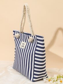Lightweight, Portable Casual, Fashion Striped Print Letter Patch Decor Shoulder Tote Bag For Girls, Women, College Students, Rookies & White-collar Workers For Fall, Winter Essential, For Work, Office, Commute, College, For Autumn & Winter, Outdoors - Multicolor - View 3