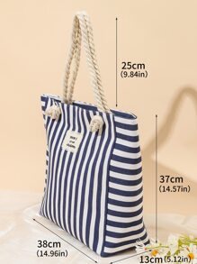 Lightweight, Portable Casual, Fashion Striped Print Letter Patch Decor Shoulder Tote Bag For Girls, Women, College Students, Rookies & White-collar Workers For Fall, Winter Essential, For Work, Office, Commute, College, For Autumn & Winter, Outdoors - Multicolor - View 4