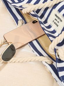 Lightweight, Portable Casual, Fashion Striped Print Letter Patch Decor Shoulder Tote Bag For Girls, Women, College Students, Rookies & White-collar Workers For Fall, Winter Essential, For Work, Office, Commute, College, For Autumn & Winter, Outdoors - Multicolor - View 6