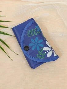 1个可重复使用的印花购物袋，大容量可折叠手提袋，带长提手，适合装杂货和衣物（蓝色） - 寶藍色 - 查看 2