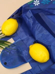 1个可重复使用的印花购物袋，大容量可折叠手提袋，带长提手，适合装杂货和衣物（蓝色） - 寶藍色 - 查看 5