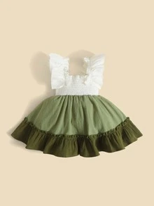 Baby Colorblock Shirred Ruffle Trim Dress - Multicolor - View 2