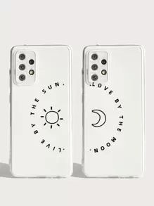 2 piezas Funda de teléfono transparente con diseño de luna y sol - Multicolor - Ver 2