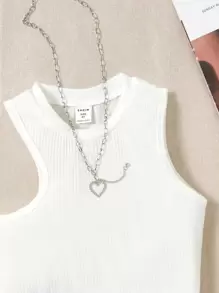 Tween Girl Rib Knit Tank Top & Ripped Denim Shorts