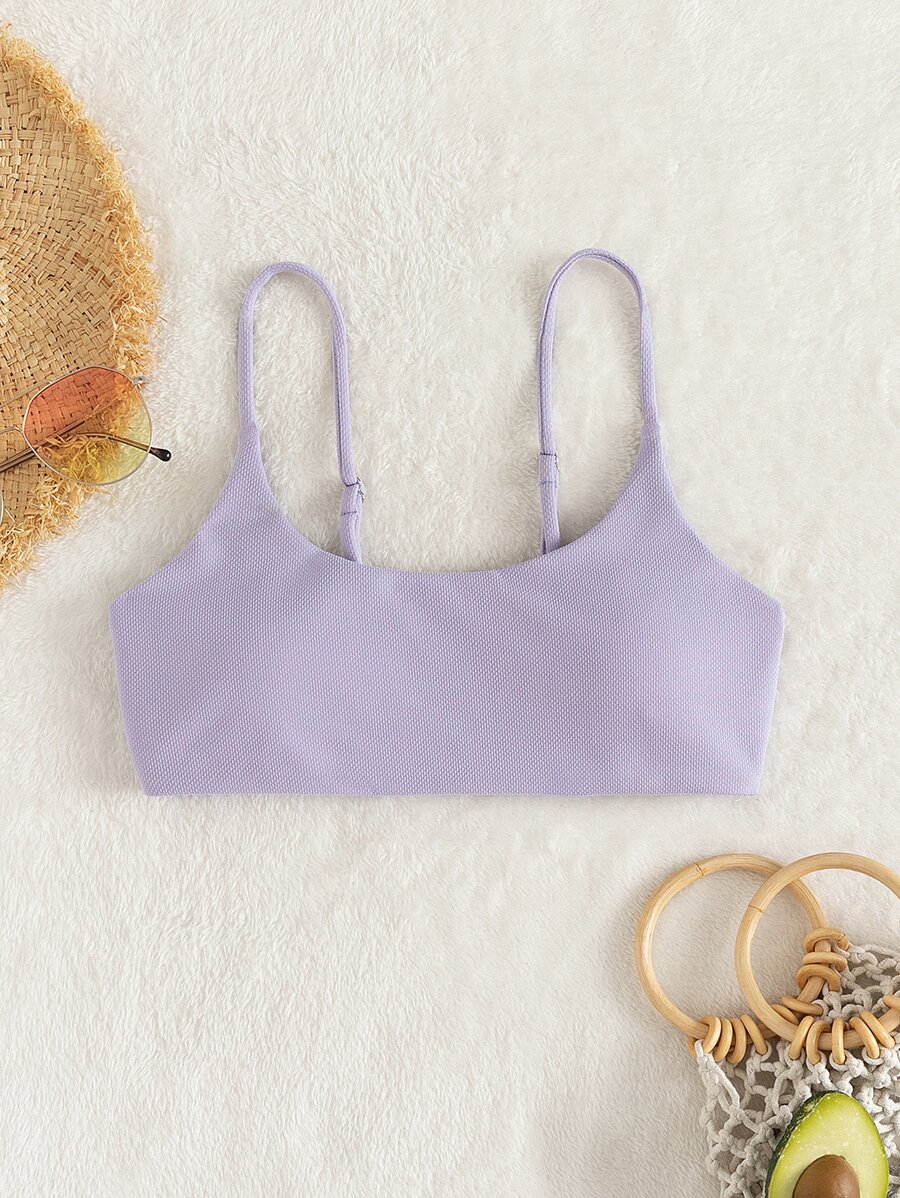 Swim Mod Summer Beach Spaghetti Strap Bikini Top - Lilac Purple - View 1