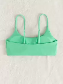 Top de bikini con tirantes de espagueti texturizados, perfecto para vacaciones de verano en la playa - verde menta - Ver 2