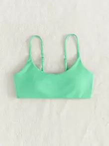 Top de bikini con tirantes de espagueti texturizados, perfecto para vacaciones de verano en la playa - verde menta - Ver 3