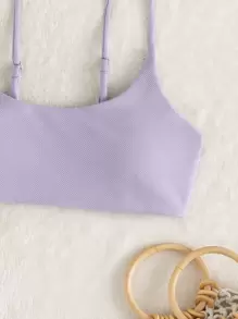 Swim Mod Summer Beach Spaghetti Strap Bikini Top - Lilac Purple - View 4