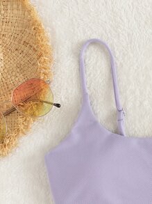 Swim Mod Summer Beach Spaghetti Strap Bikini Top - Lilac Purple - View 5