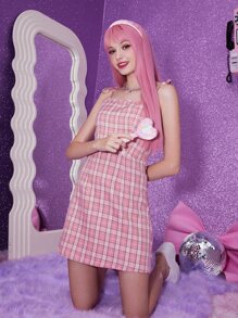 Sweetness Plaid Tie Shoulder Dress - Pink - View 3