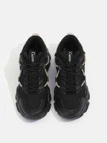 Rhinestone Decor Lace-up Front Chunky Sneakers - Black - View 6