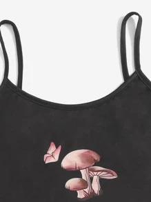 ROMWE Fairycore Bộ đồ ngủ Nữ Xù nhỏ Thực vật Dễ thương - màu đen - Xem 3