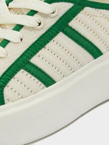 Eyelet Detail Contrast Binding Mule Sneakers - Green - View 4