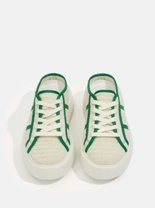 Eyelet Detail Contrast Binding Mule Sneakers - Green - View 6